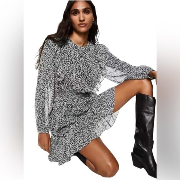 Mango - Women's Printed Long Sleeve Short Dress - Black/White. Size: 2 (US). NWT - Picture 8 of 12